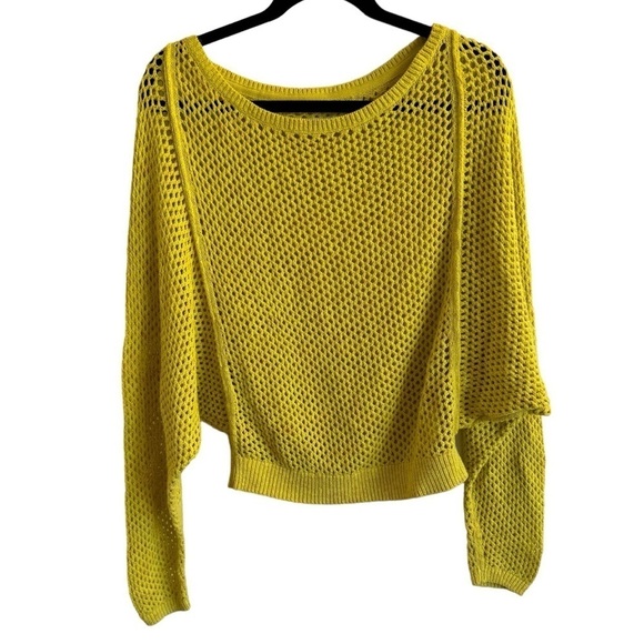 Pilcro Open-Stitch Crew-Neck Sweater, Yellow, Size XS - Picture 4 of 10